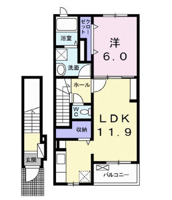 ラック エス・ケイツー(1LDK/2階)の間取り写真