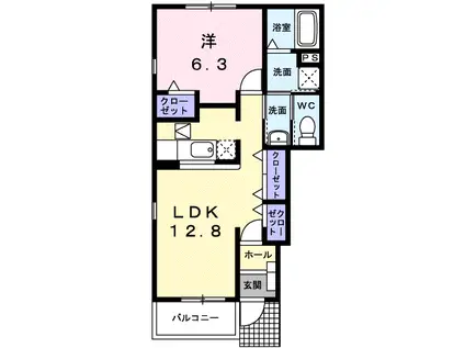 グリーンヒルミヤケII(1LDK/1階)の間取り写真