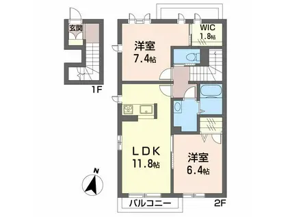 シャーメゾンウエスト・A棟(2LDK/2階)の間取り写真