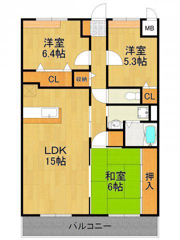 ボヌール宝塚(3LDK/1階)の間取り写真