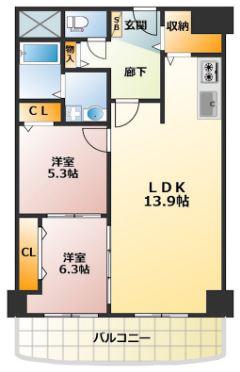 アバンダント釣鐘(2LDK/2階)の間取り写真