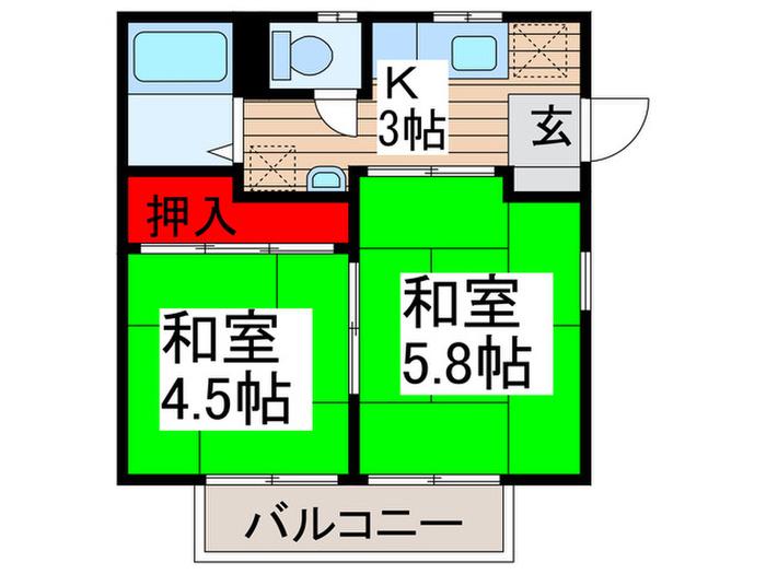 あづまハイツ(2K/1階)の間取り写真
