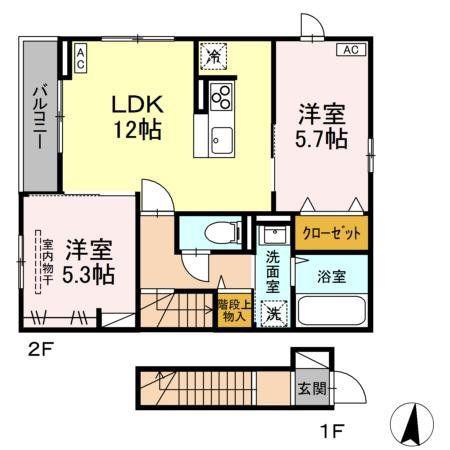 PRIMAVERA吉成台(2LDK/2階)の間取り写真