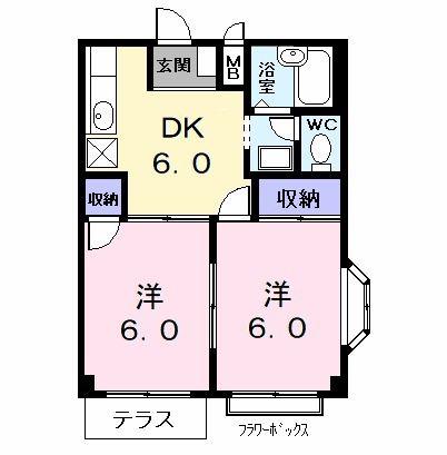 ファミールK(2DK/1階)の間取り写真