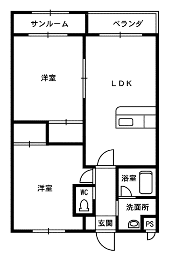 シャロームII(2LDK/3階)の間取り写真