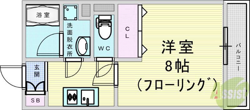 ハウセ西本町(1K/5階)の間取り写真