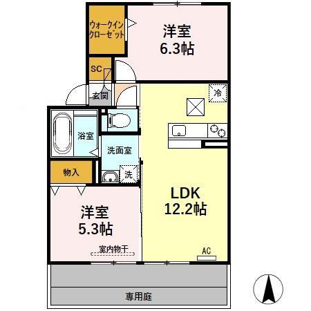 ブランシェ大溝B(2LDK/1階)の間取り写真