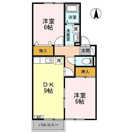 SEJOURキャラII(2DK/2階)の間取り写真