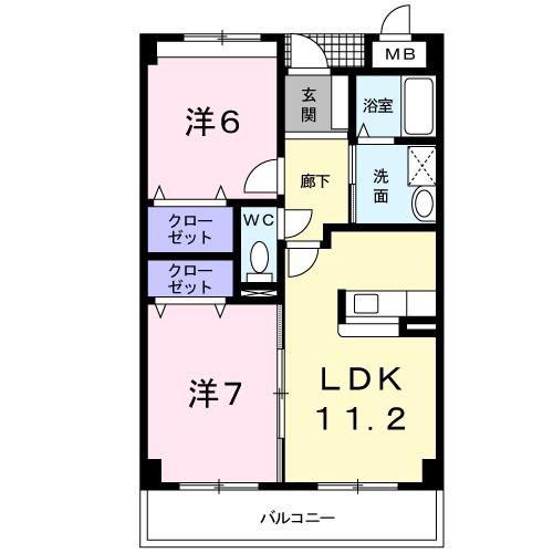 シオン秋山(2LDK/2階)の間取り写真