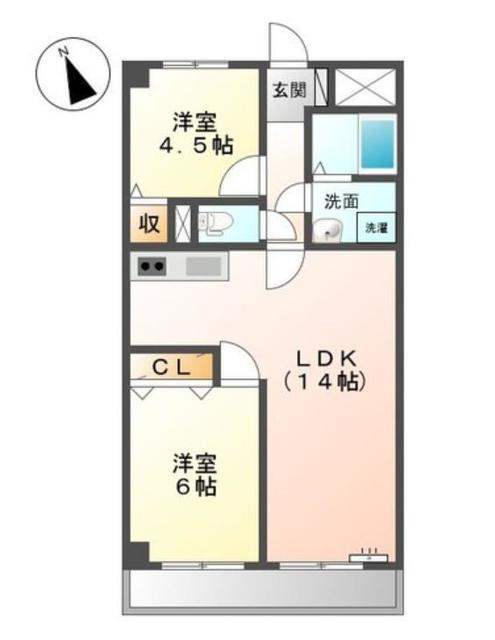 サンステージ北村(2LDK/4階)の間取り写真