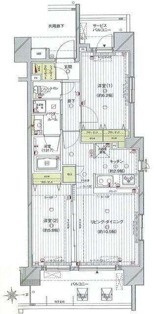 フォースター南千住(2LDK/2階)の間取り写真