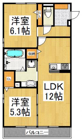 オリヴィエ(2LDK/2階)の間取り写真