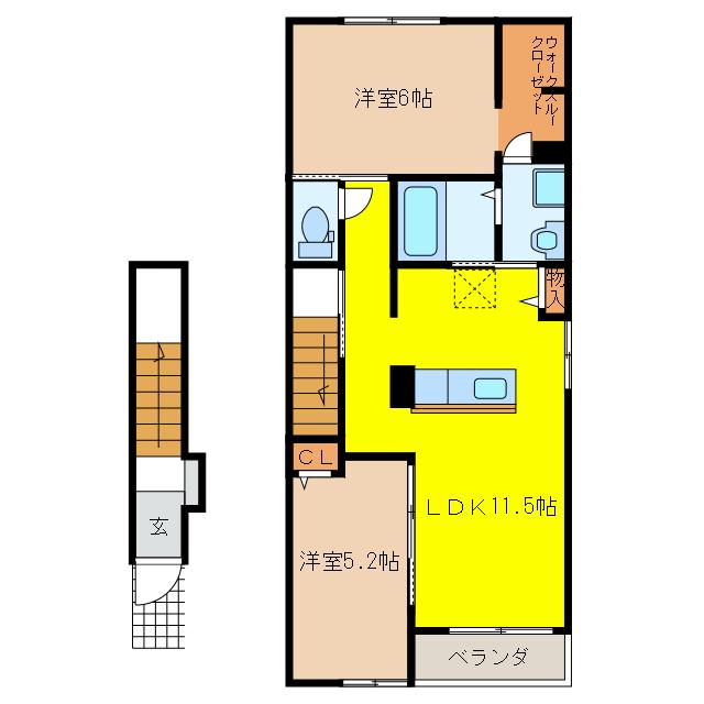 プレミアージュ粟野III(2LDK/2階)の間取り写真