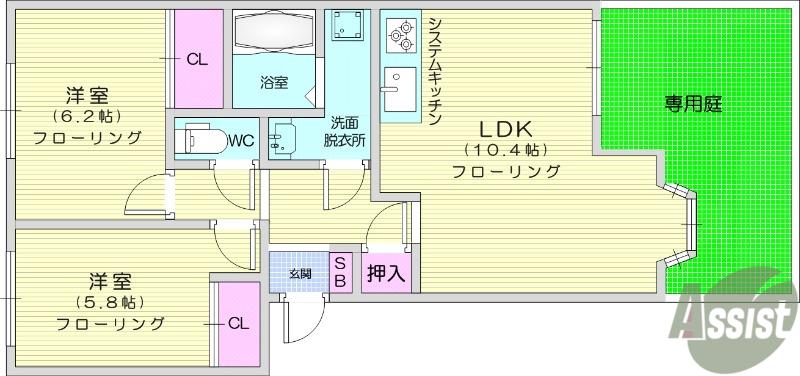 ピュアハート(2LDK/1階)の間取り写真