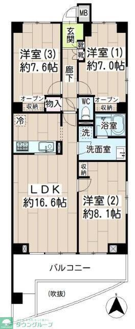 リブレスト川崎(3LDK/4階)の間取り写真