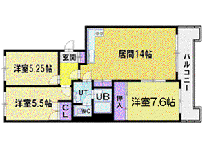 新札幌駅前ハイツ(3LDK/6階)の間取り写真