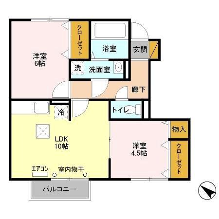 センターフィールドB(2LDK/1階)の間取り写真