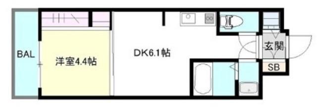 SOAR堺綾之町(1DK/3階)の間取り写真
