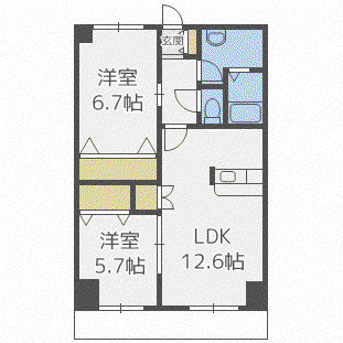 DEAR COURT 苗穂(2LDK/2階)の間取り写真