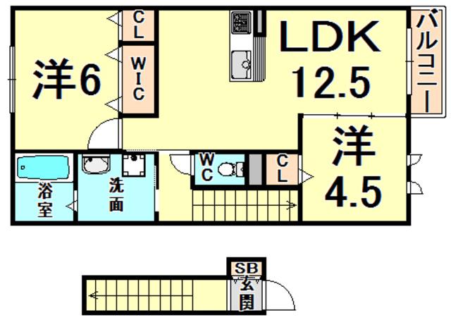リヒトヴィラ(2LDK/2階)の間取り写真