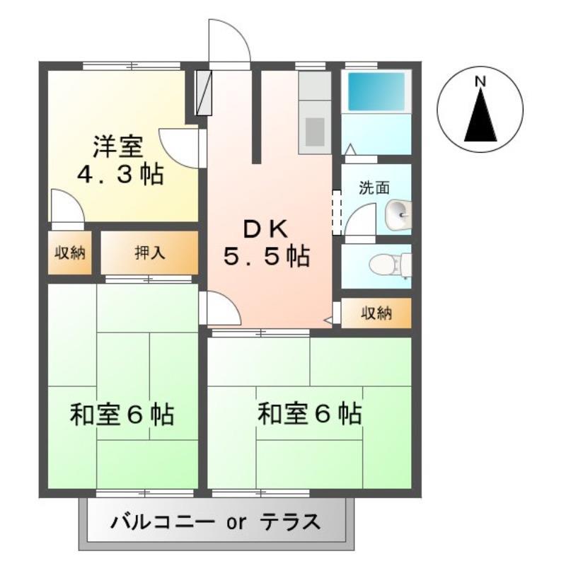 エスポワール(3K/2階)の間取り写真