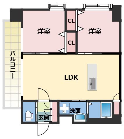 W.O.B.KYOBASHI(2LDK/13階)の間取り写真