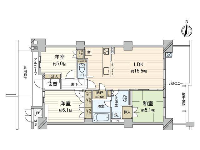 グランロジュマン豊中少路B街区(3LDK/3階)の間取り写真