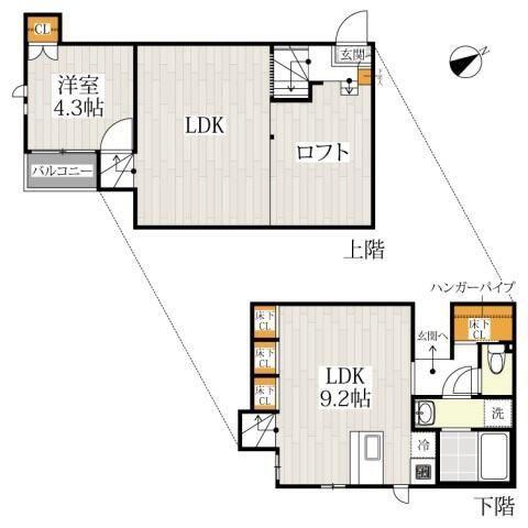 CB柏KAJIN(1LDK/2階)の間取り写真