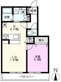 ジュ・ローズ(1LDK/2階)の間取り写真