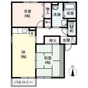 シャルムフルーレB(2DK/2階)の間取り写真