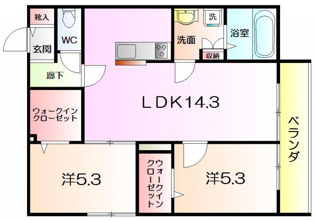 ブリーゼハイム大小路(2LDK/3階)の間取り写真