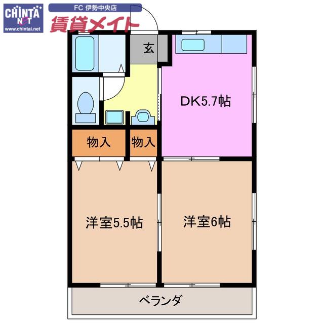 コーポアイリス(2DK/2階)の間取り写真