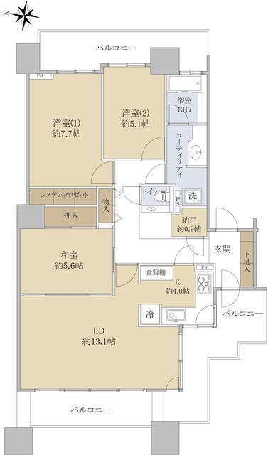 パークスクエア中島公園(3LDK/5階)の間取り写真