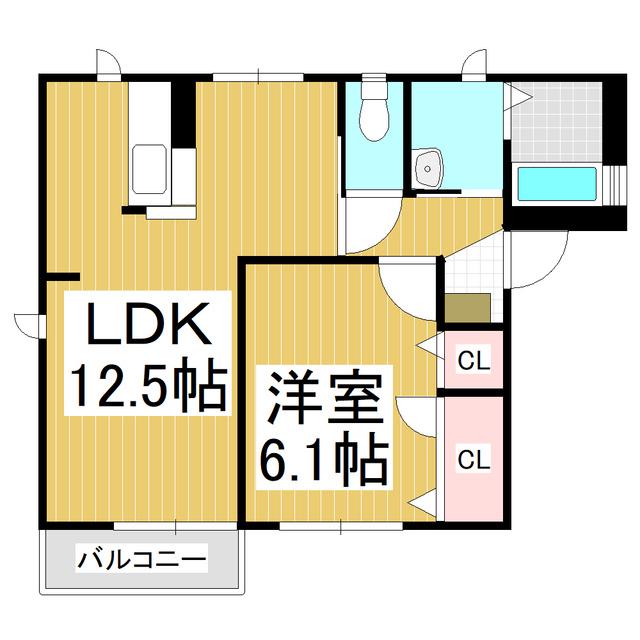 ウエストロードB(1LDK/2階)の間取り写真