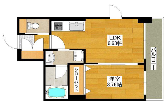江坂プライマリーワン(1DK/9階)の間取り写真