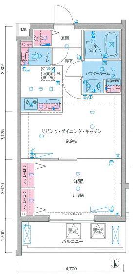GENOVIA亀戸水神SKYGARDEN(1LDK/2階)の間取り写真