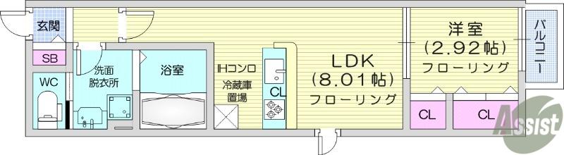 JR東北本線 東仙台駅 徒歩5分 2階建 新築(1LDK/2階)の間取り写真