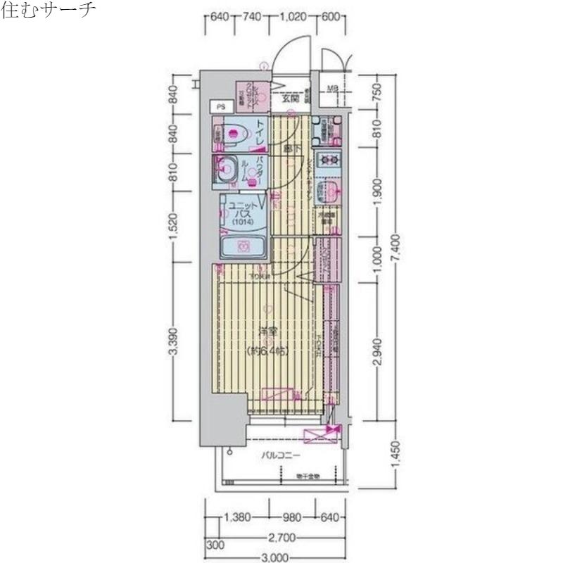 プレリス四日市ティエルナ(1K/2階)の間取り写真