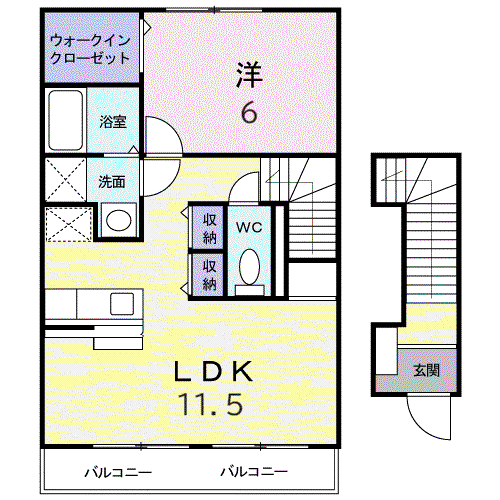 アウスレーゼI(1LDK/2階)の間取り写真