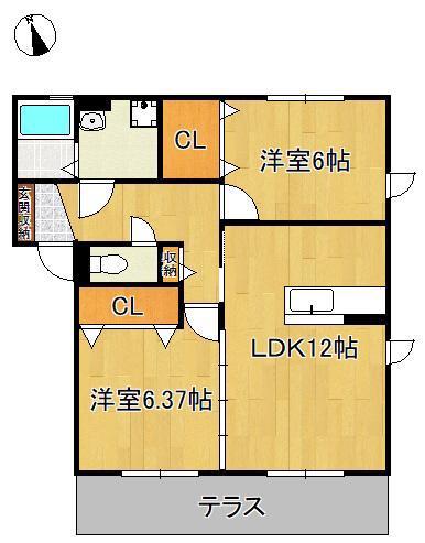 プレミールASO I B棟(2LDK/1階)の間取り写真
