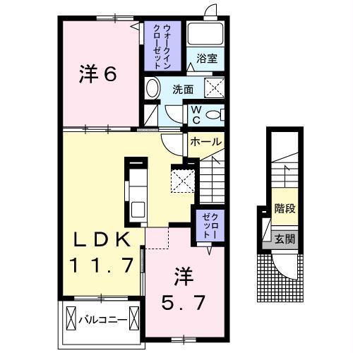 クラール春日E(2LDK/2階)の間取り写真
