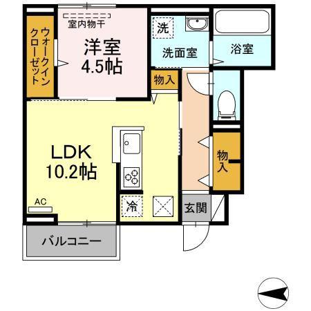 オアゾ乙島 D(1LDK/1階)の間取り写真