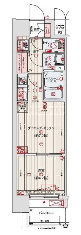 レオンコンフォート梅田北(1DK/4階)の間取り写真