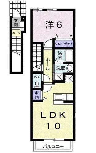 ローズウッド(1LDK/2階)の間取り写真