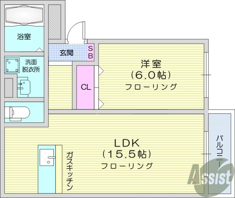 デュウェリング(1LDK/1階)の間取り写真