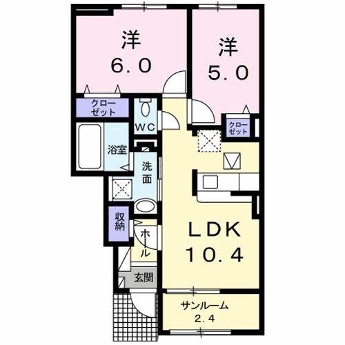 レユシール(2LDK/1階)の間取り写真