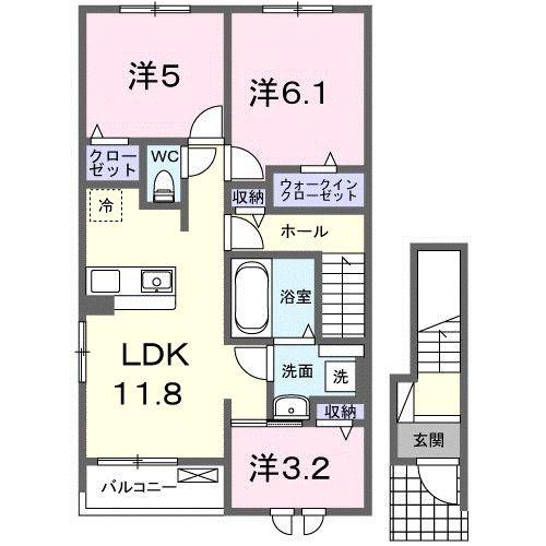 宮久保4丁目アパートI(3LDK/2階)の間取り写真