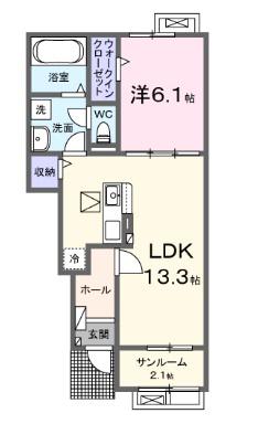 アウロ一ラ・勝間(1LDK/1階)の間取り写真