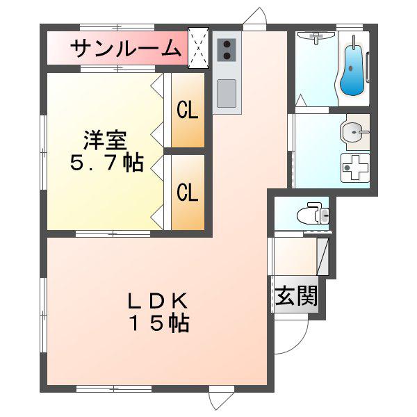 LUNE BLEU(1LDK/1階)の間取り写真