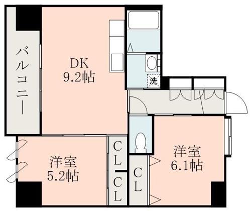NICEマンション九品寺熊大医学部前(2DK/3階)の間取り写真